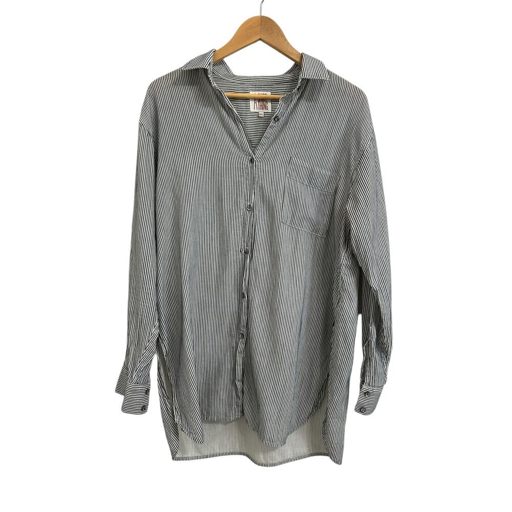 A Shirt Thing women's blue white striped‎ button down tunic size M/L